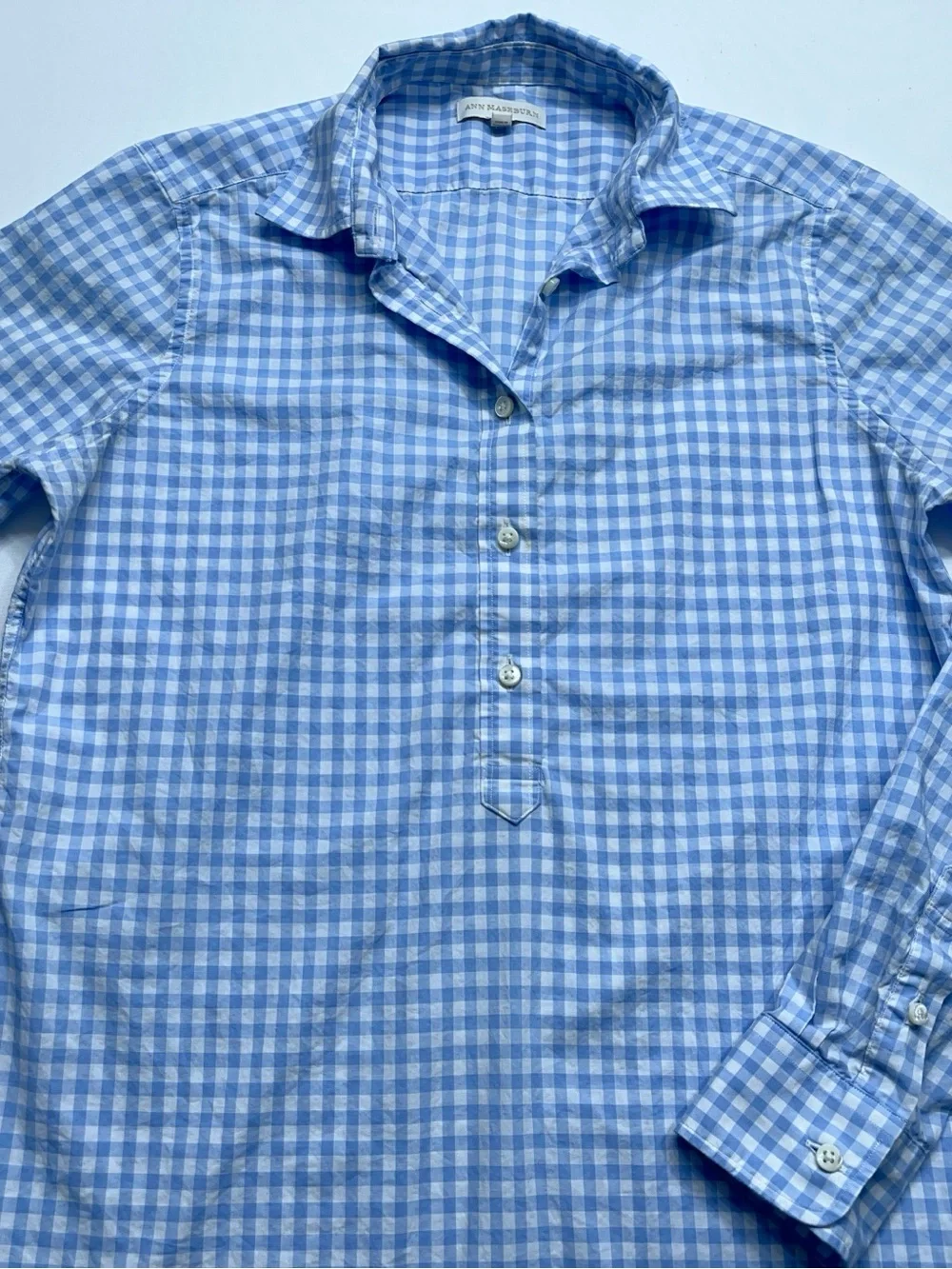 Ann Mashburn Popover Shirt Womens Small Blue Long Sleeve Gingham Poplin - Picture 7 of 16